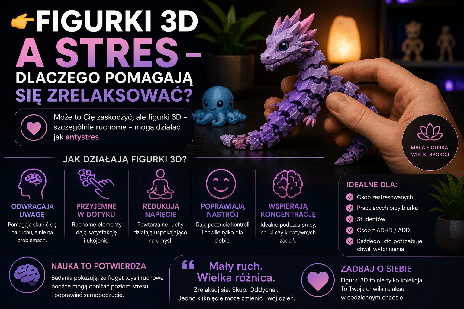 👉 Figurki 3D a stres – dlaczego pomagają się zrelaksować?